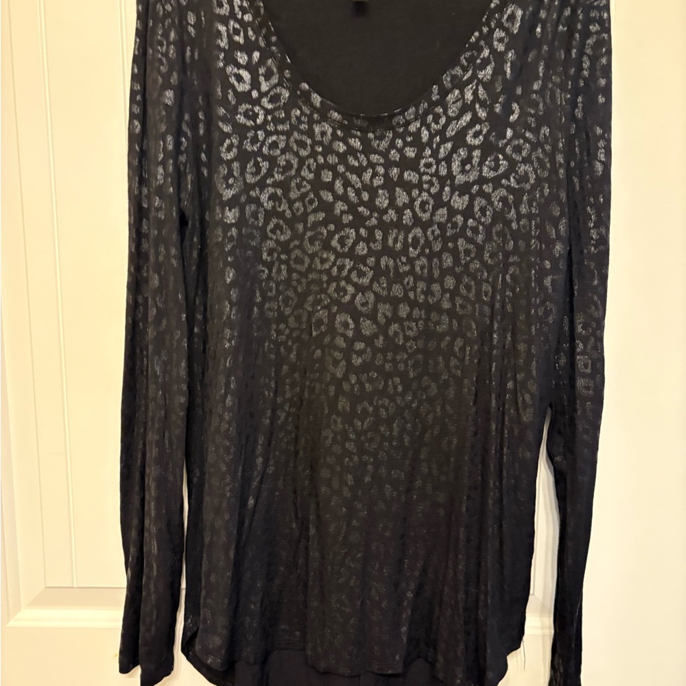 Gently loved WHBM Black Metallic Leopard Print Women's Top